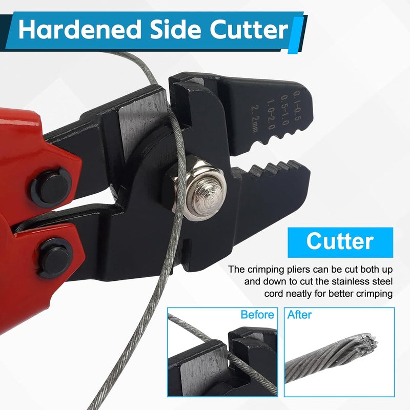 JOGFFDE Fishing Crimping Tool Fishing Wire Line Crimping Rigging Kit Fishing Pliers Wire Rope Leader Crimp Tool with 500pcs Fishing Crimp Sleeves Beads Set Wire Rope Crimping Tool(Red) - Image 4